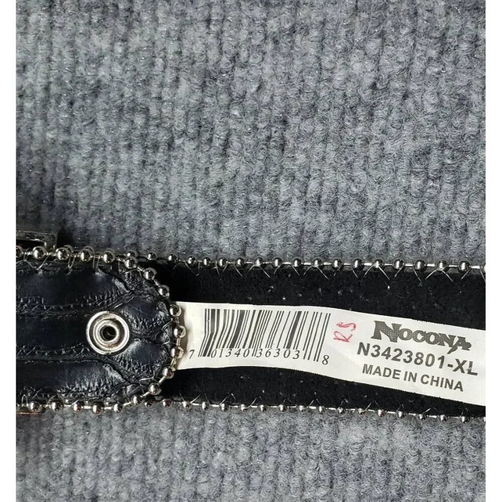 Nocona Belt Womens XL Black Leather Adjustable Western Etched Star Medallion New